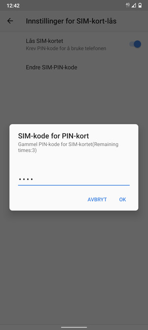 Skriv inn en Gammel PIN-kode for SIM-kort og velg OK