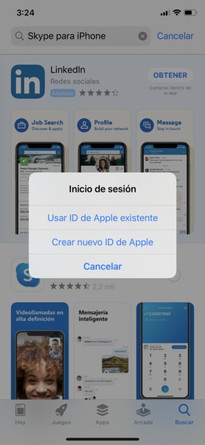Seleccione Usar ID de Apple existente