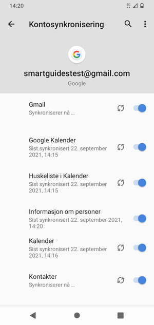 Dine kontakter fra Google vil synkroniseres til telefonen din