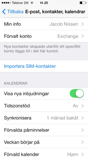Scrolla till och välj Importera SIM-kontakter