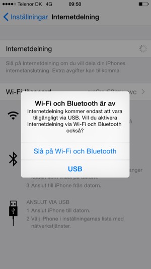 Välj Slå på Wifi och Bluetooth