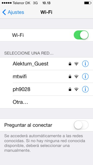 Configure Wi-Fi en ON. Seleccione la red inalámbrica a la que desea conectarse