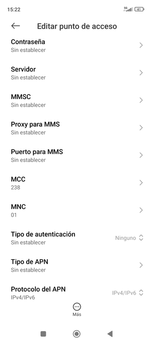 Desplácese hacia abajo e introduzca la información MMS