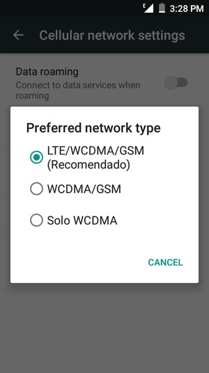 Select WCDMA/GSM to enable 3G and LTE/WCDMA/GSM (recommended) to enable 4G