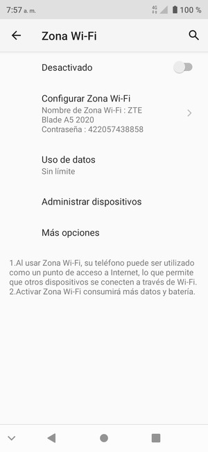 Seleccione Configurar Zona Wi-Fi