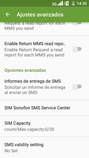 Desplácese y seleccione SMS Service Center