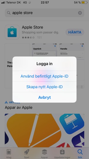 Välj Använd befintligt Apple-ID