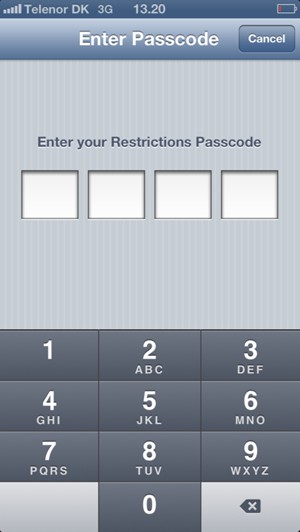 Enter your Restrictions Passcode if this is activated on your phone