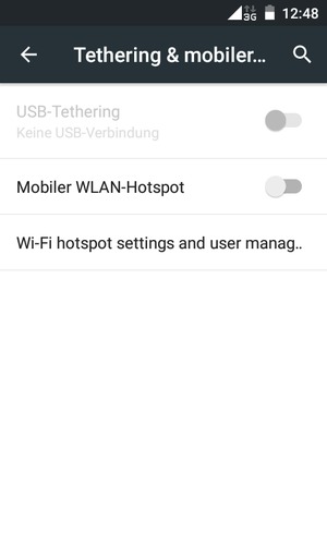Wählen Sie Wi-Fi hotspot settings and user manag..