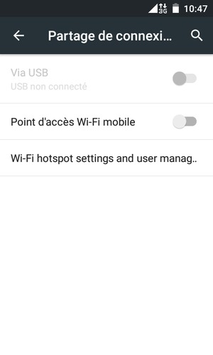 Sélectionnez Wi-Fi hotspot settings and user manag..