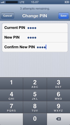 Enter the PIN information and select Save