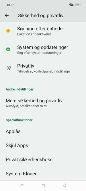 Scroll til og vælg Mere sikkerhed og privatliv