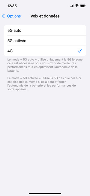 Pour activer la 4G, sélectionnez 4G