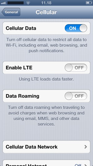 Set Enable LTE to OFF