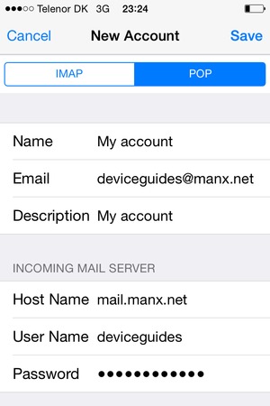 Enter email information for INCOMING MAIL SERVER