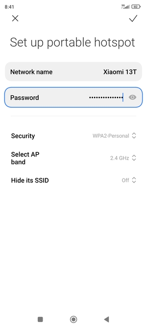 Enter a Wi-Fi hotspot password of at least 8 characters and select OK