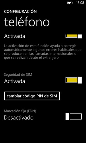 Seleccione cambiar código PIN de SIM