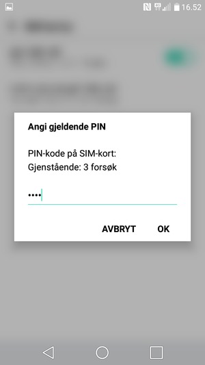 Skriv inn Gjeldende PIN-kode på SIM-kort og velg OK