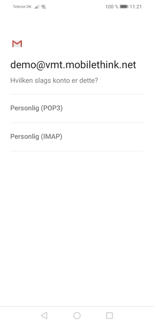 Vælg Personlig (POP3) eller Personlig (IMAP)