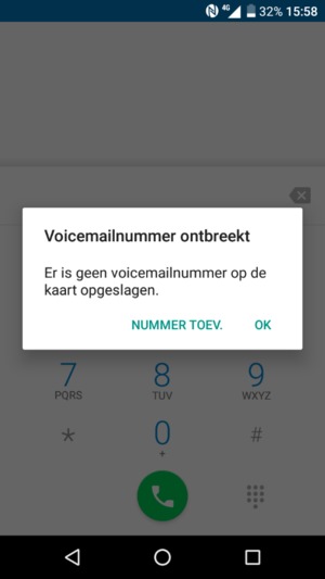 Als uw voicemail niet geïnstalleerd is, selecteert u NUMMER TOEV.