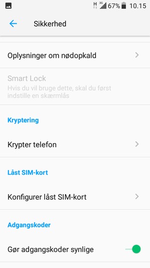 Scroll til og vælg Konfigurer låst SIM-kort