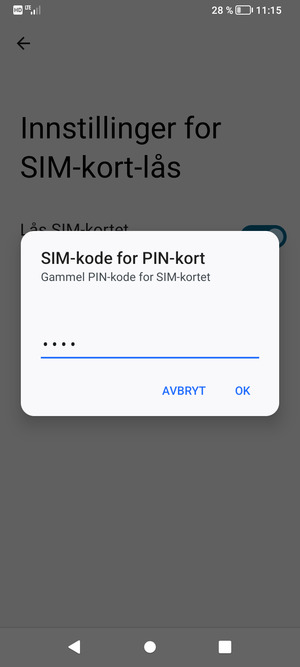 Skriv inn Gammel PIN-kode for SIM-kort og velg OK