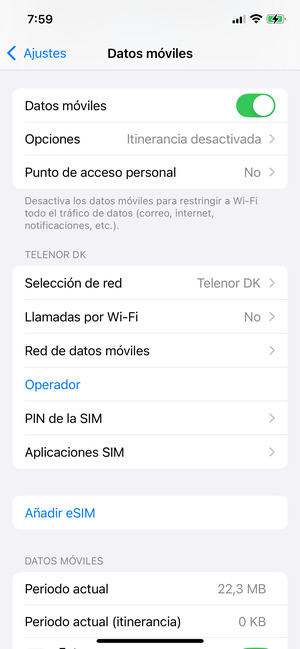 Desplácese y seleccione PIN de la SIM