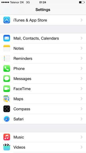 Return to the Settings menu and scroll to and select Mail, Contacts, Calenders