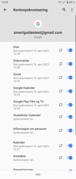 Dine kontakter fra Google vil synkroniseres til din Xperia