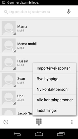 Vælg Menu-knappen og vælg Importér/eksportér