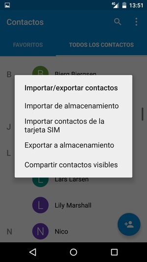 Seleccione Import contactos de la tarjeta SIM
