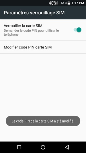 Votre Code PIN de la carte SIM a été modifié