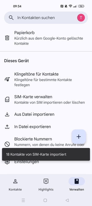 Ihre Kontakte werden in Ihrem Google Konto gespeichert und auf Ihrem Handy gespeichert, wenn Google das nächste Mal synchronisiert wird.