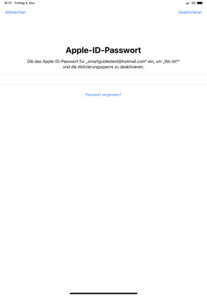 Geben Sie Ihre Apple-ID-Passwort ein und wählen Sie Deaktivieren