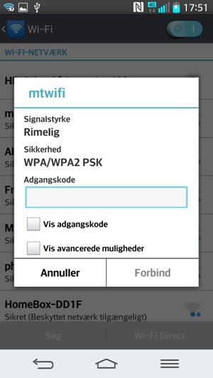 Indtast Wi-Fi Adgangskoden og vælg Forbind