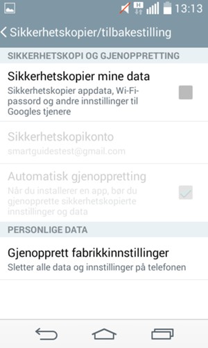 Kryss av i Sikkerhetskopier mine data avkrysningsboksen