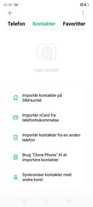 Vælg Importér kontakter på SIM-kortet