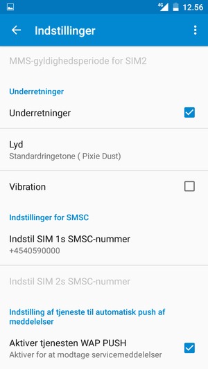 Scroll til og vælg Indstil SIM's SMSC-nummer