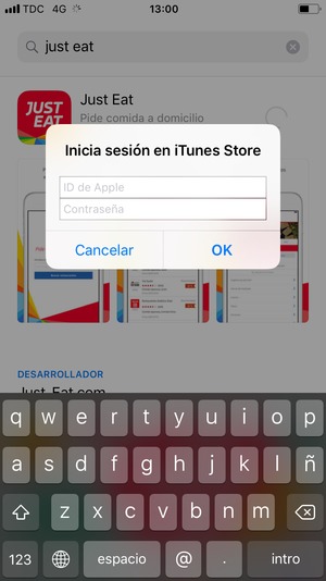 Introduzca su Nombre de usuario y contraseña de ID de Apple y seleccione OK