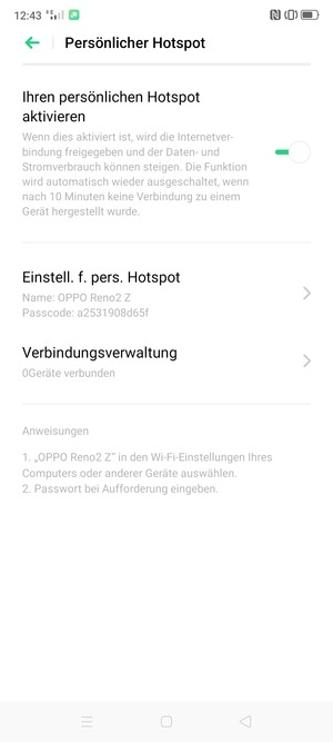 Ihr Handy ist jetzt für die Verwendung als Modem eingerichtet