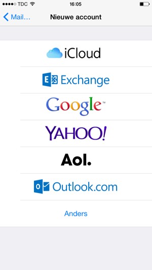 Selecteer Google voor Gmail of Outlook.com voor Hotmail