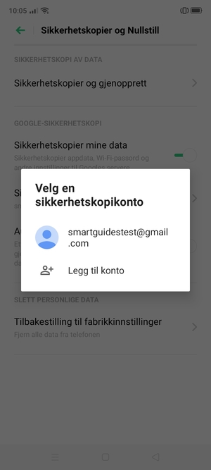 Velg sikkerhetskopi-kontoen din