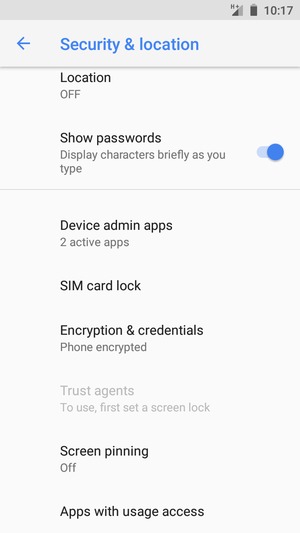 Scroll to and select SIM card lock