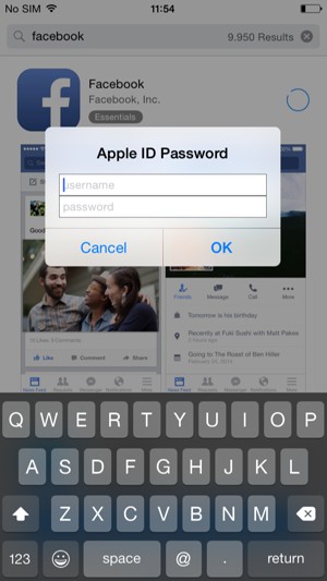 Enter your Apple ID username and password and select OK