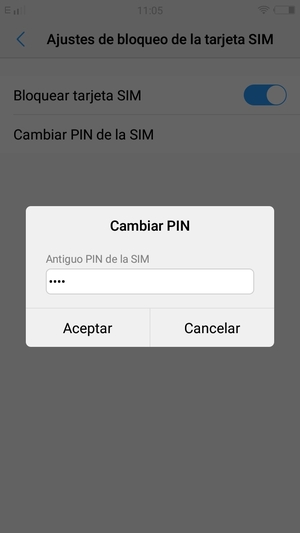 Introduzca su Antiguo PIN de la SIM y seleccione Aceptar