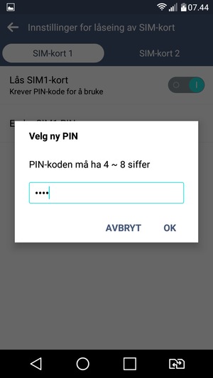 Skriv inn Ny SIM PIN-kode og velg OK