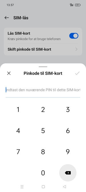 Indtast Nuværende pinkode til SIM-kort og vælg OK