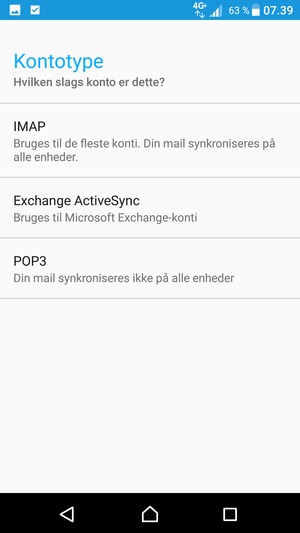 Vælg IMAP eller POP3