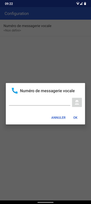 Saisissez le Numéro de messagerie vocale et sélectionnez OK