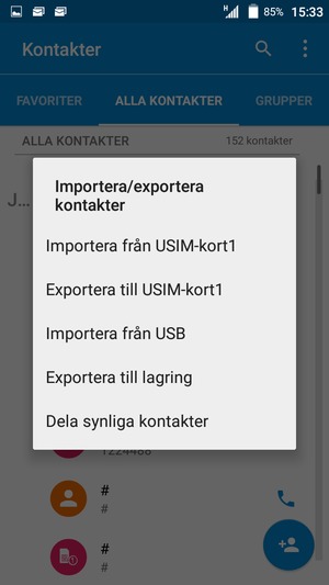 Välj Importera från USIM-kort